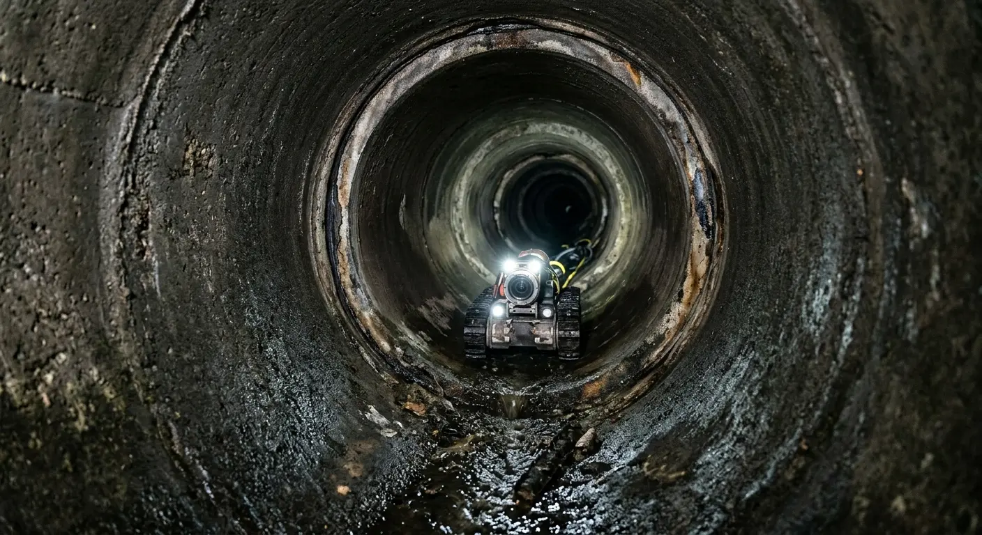 Robotic sewer camera inspecting pipe interior for Sewer Line Cleaning in North Haledon